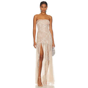 Retrofete Nicole Patchwork Lace Strapless Maxi Dress Dusty Peach S NWT $695MSRP